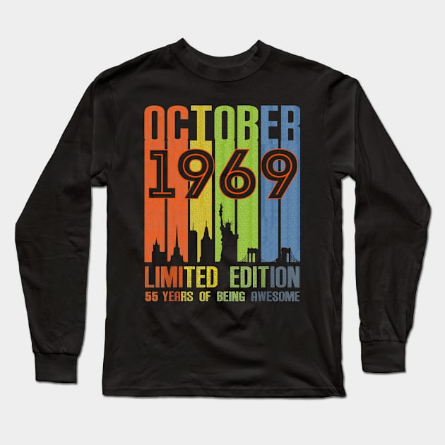 October 1969 55 Years Of Being Awesome Limited Edition Long Sleeve T-Shirt by nakaahikithuy